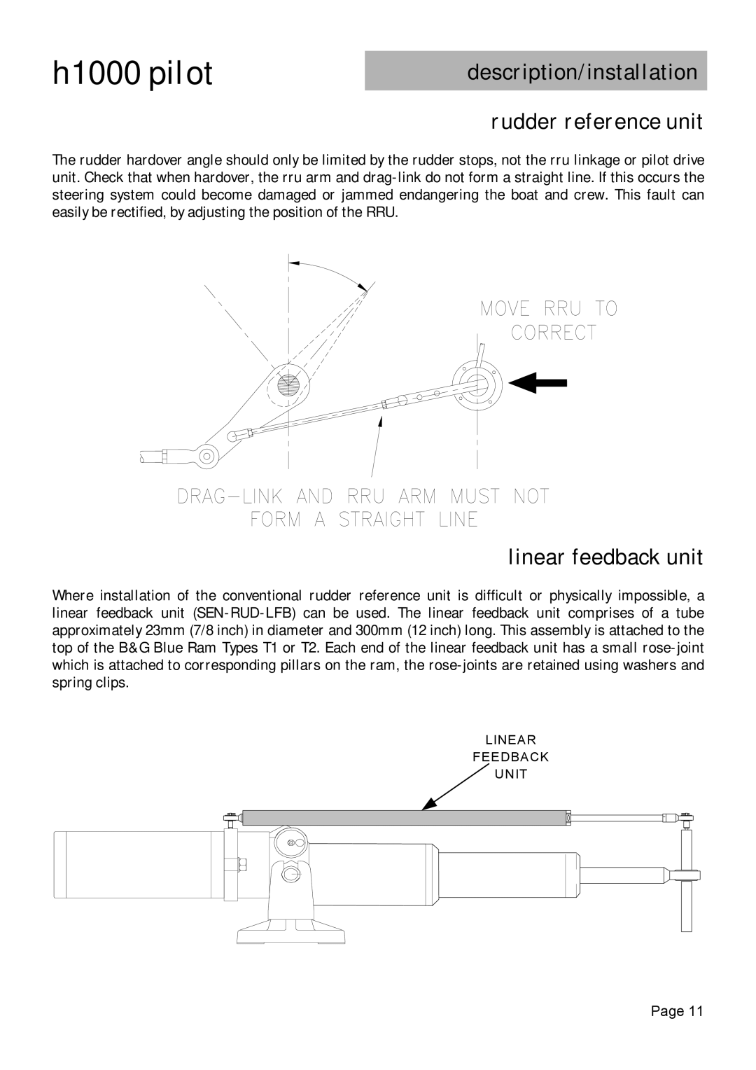 Simrad H1000 manual Linear feedback unit, Rudder reference unit 