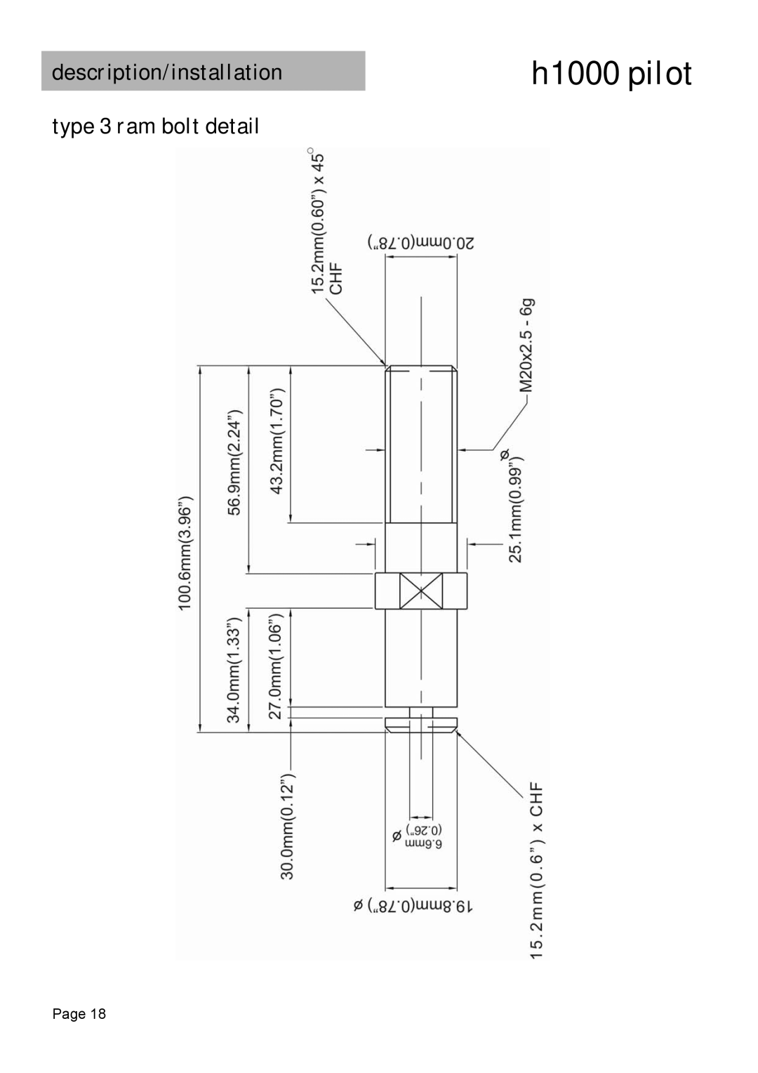 Simrad H1000 manual Description/installation Type 3 ram bolt detail 