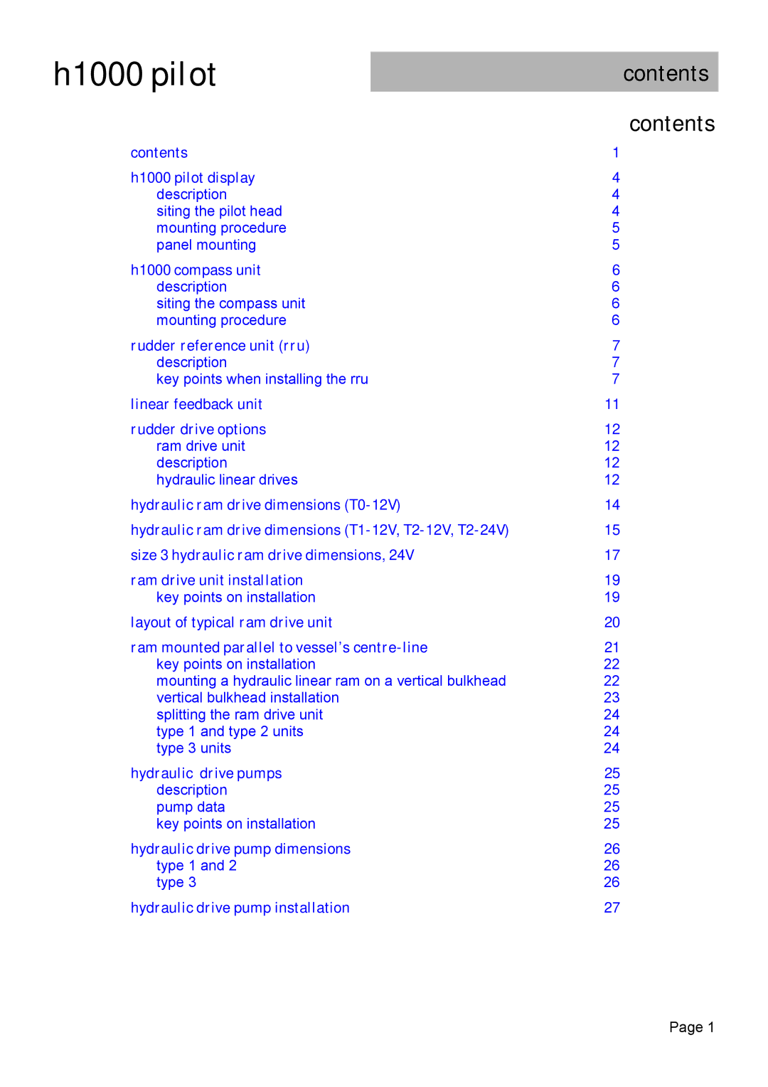 Simrad manual H1000 pilot, Contents 