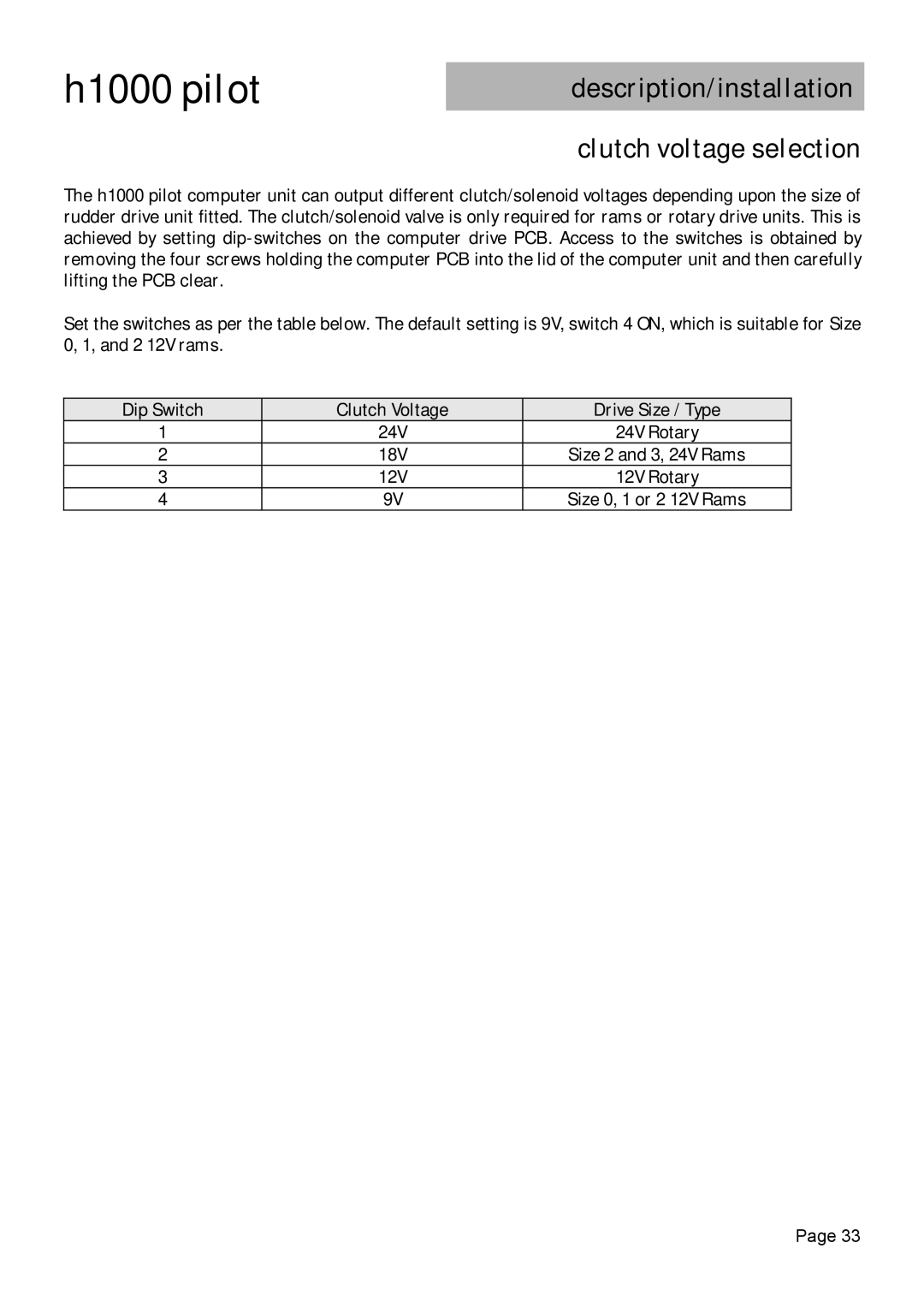 Simrad H1000 manual Clutch voltage selection 