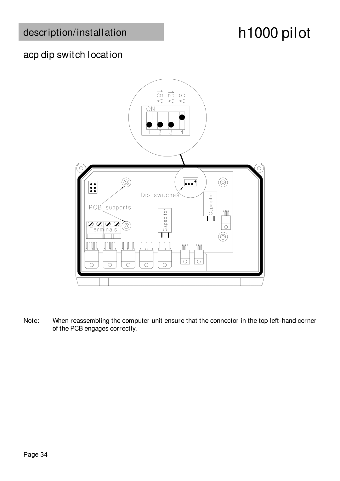 Simrad H1000 manual Description/installation, Acp dip switch location 