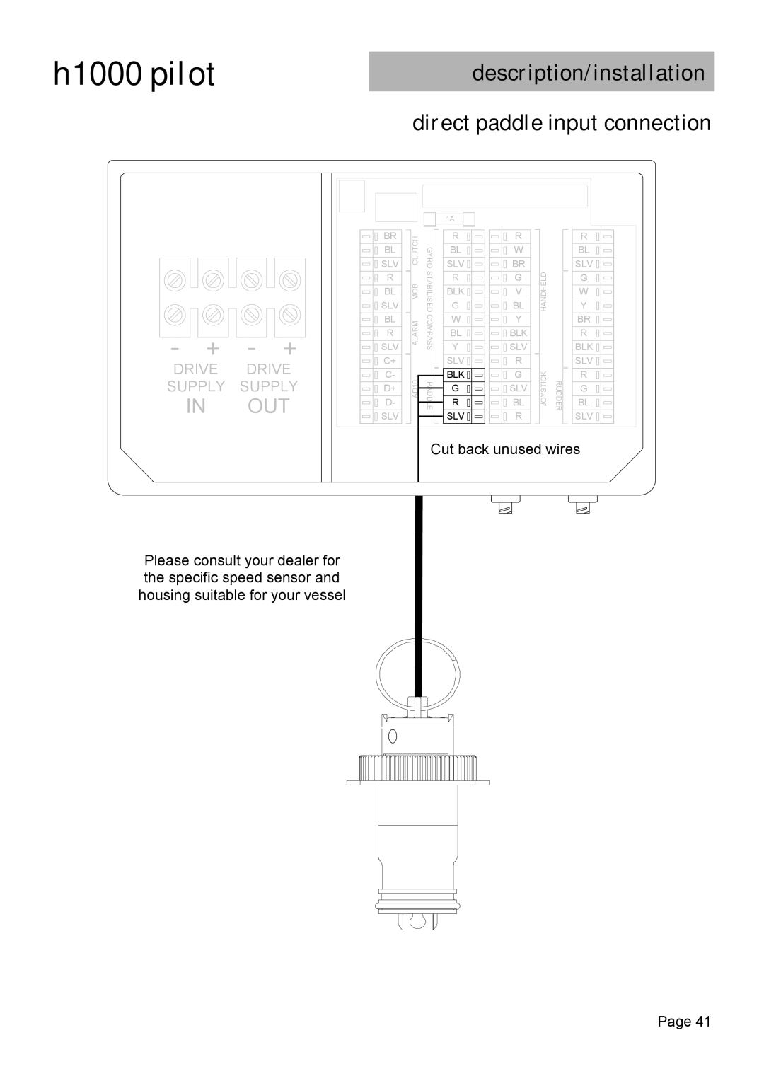 Simrad H1000 manual Direct paddle input connection, Out 