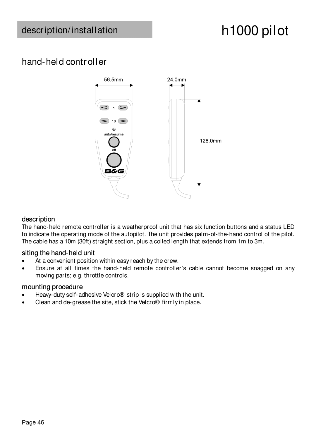 Simrad H1000 manual Hand-held controller, Siting the hand-held unit, Mounting procedure 