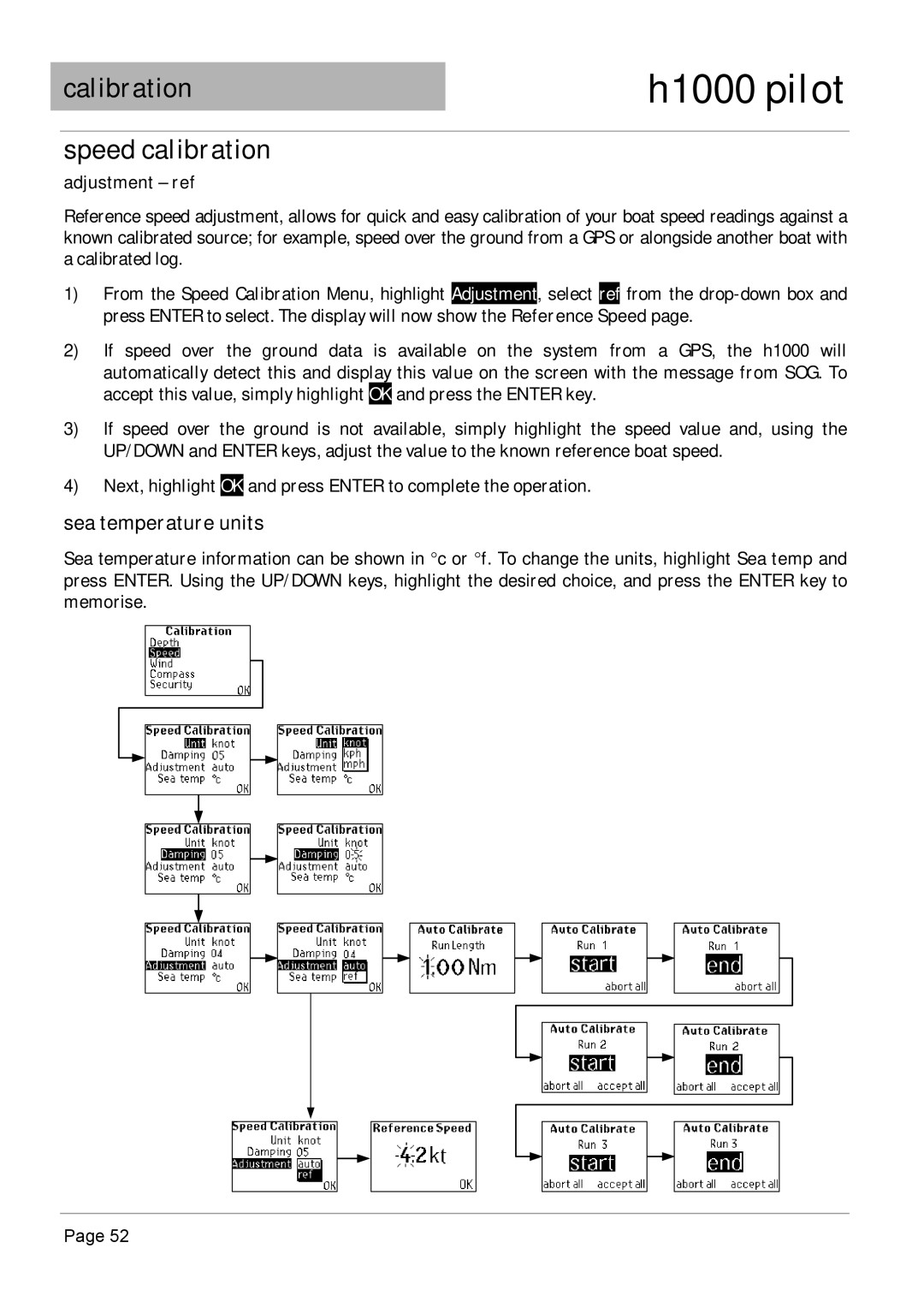 Simrad H1000 manual Sea temperature units, Adjustment ref 