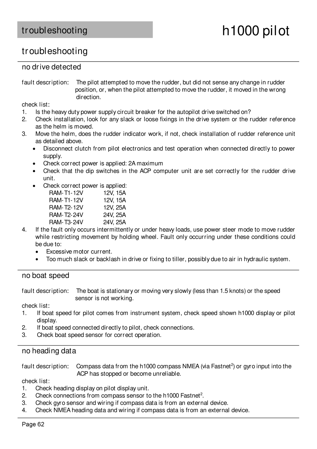 Simrad H1000 manual No drive detected, No boat speed, No heading data 