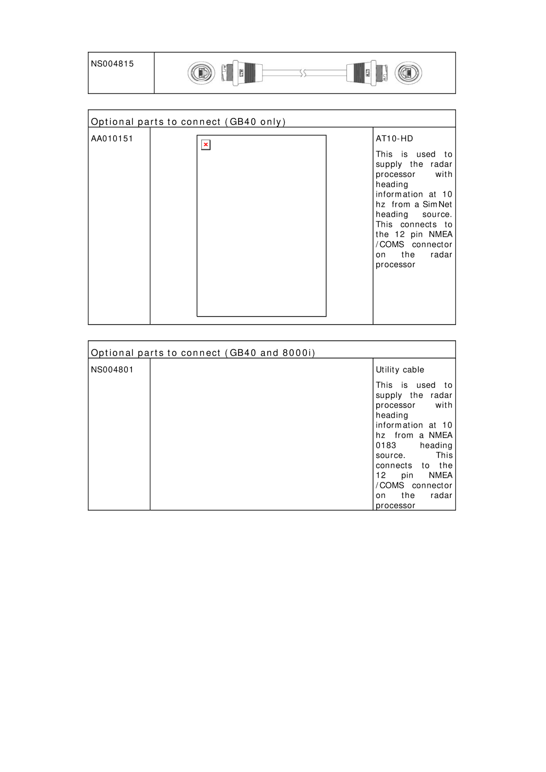 Simrad MN000802A-G manual Optional parts to connect GB40 only, AT10-HD 