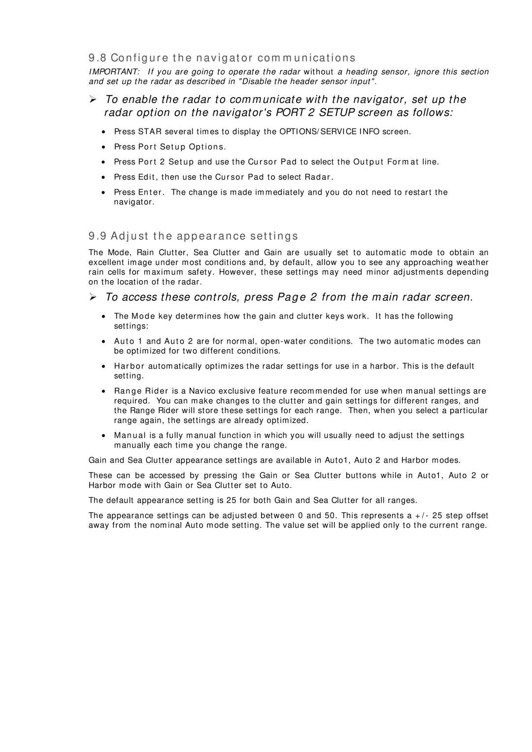 Simrad MN000802A-G manual Configure the navigator communications, Adjust the appearance settings 