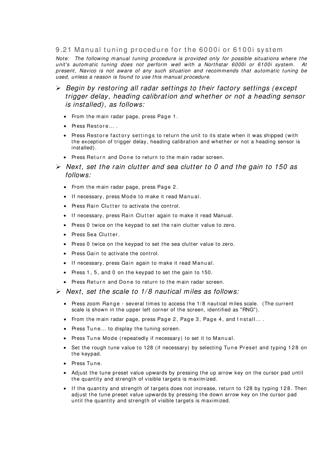 Simrad MN000802A-G manual Manual tuning procedure for the 6000i or 6100i system, Press Sea Clutter 