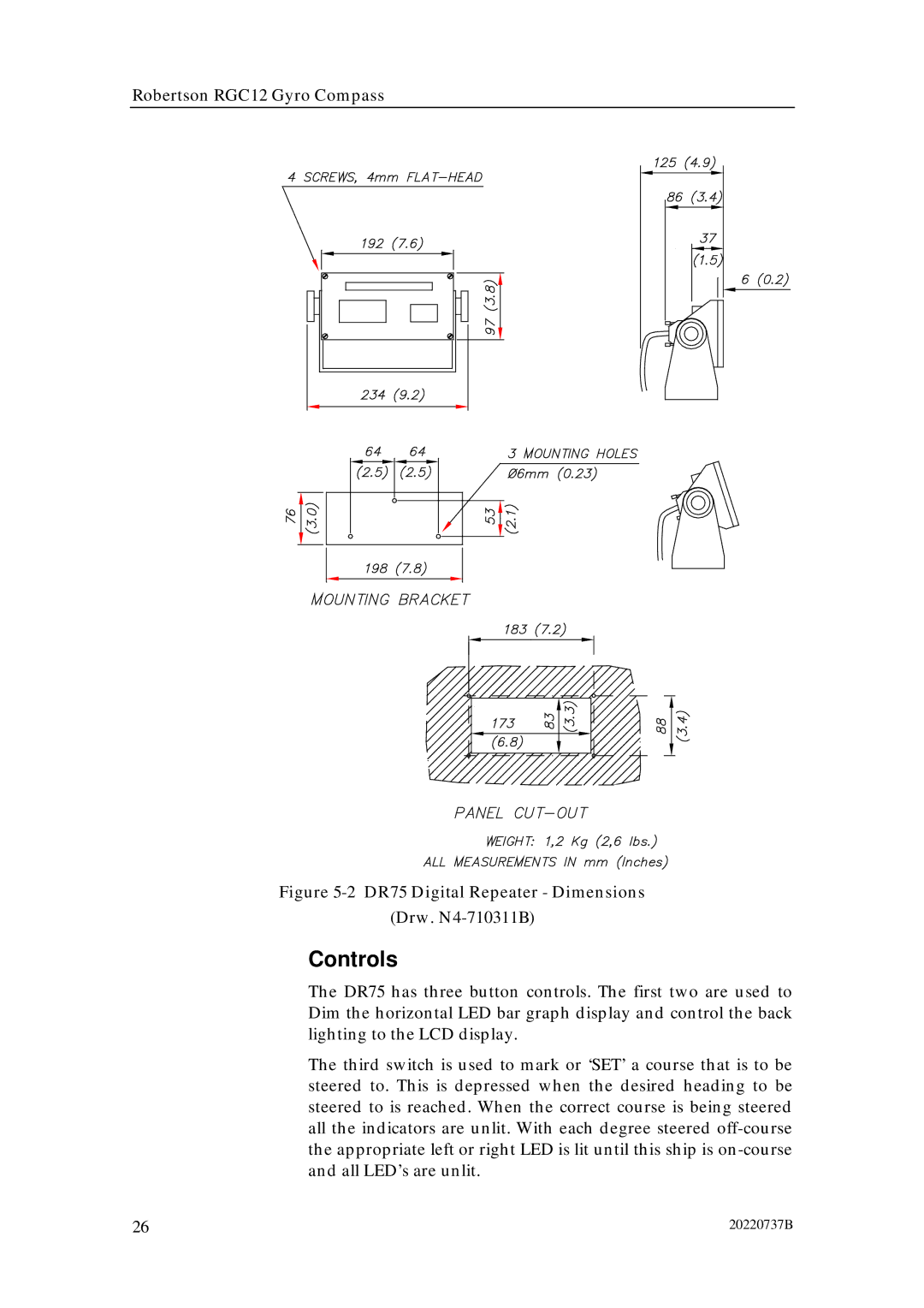 Simrad RGC12 manual Controls, DR75 Digital Repeater Dimensions 