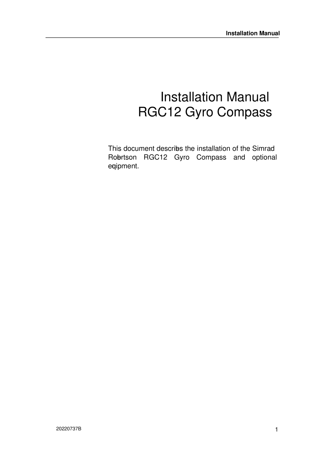 Simrad manual Installation Manual RGC12 Gyro Compass 