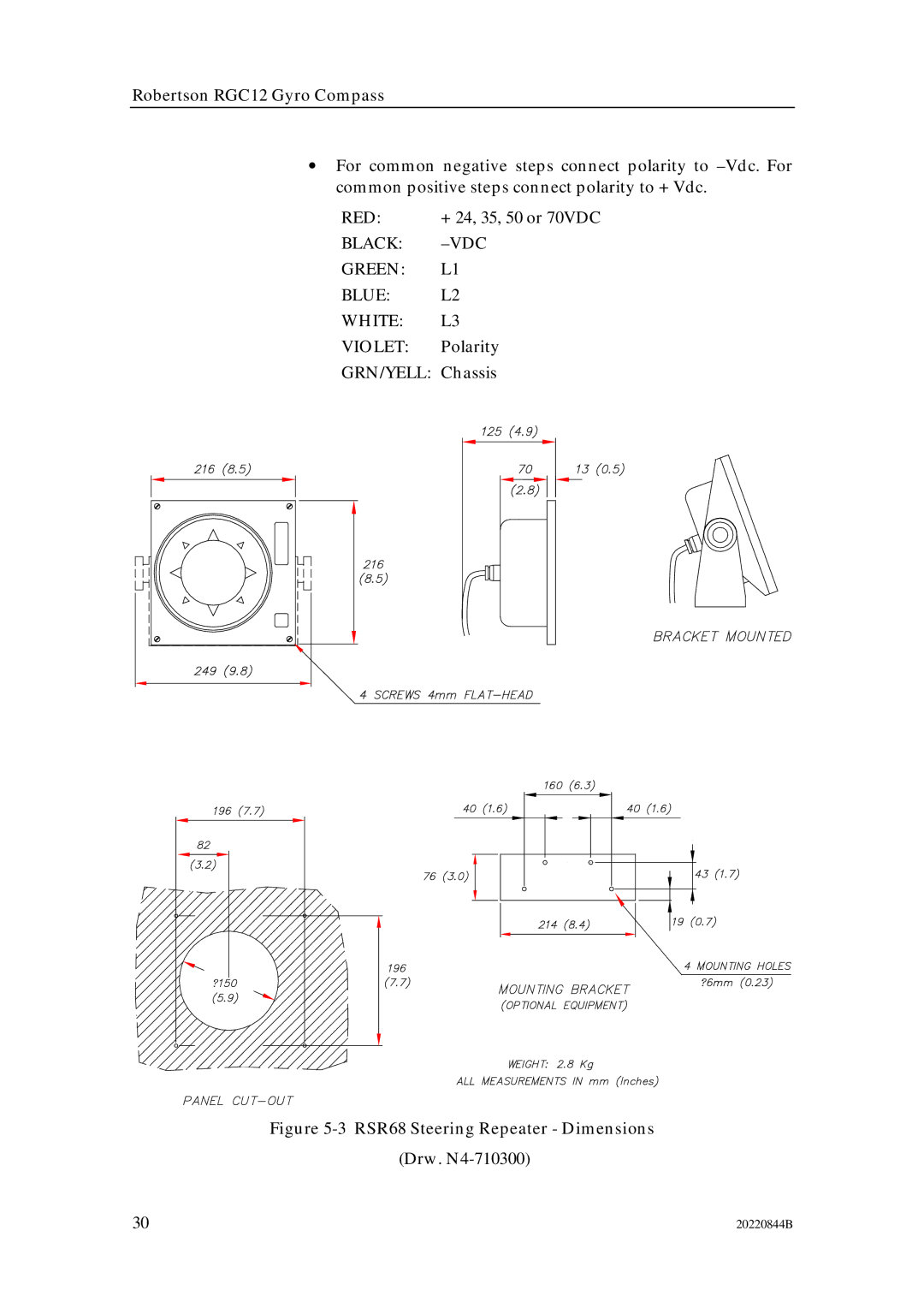 Simrad RGC12 manual RSR68 Steering Repeater Dimensions 
