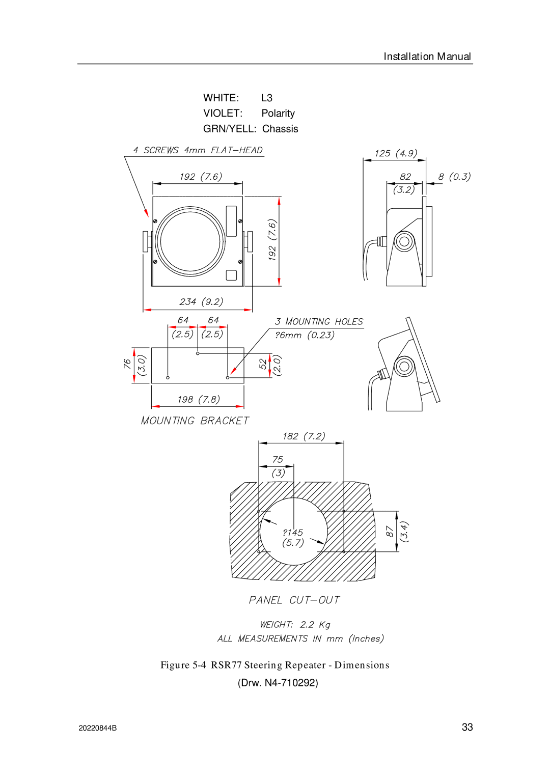 Simrad RGC12 manual RSR77 Steering Repeater Dimensions 