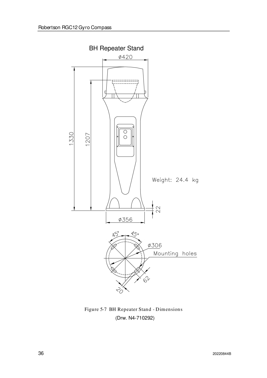 Simrad RGC12 manual BH Repeater Stand Dimensions 