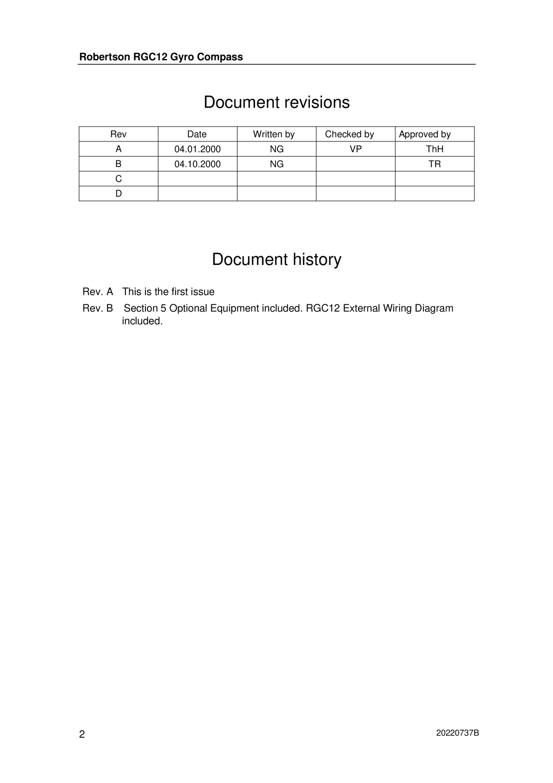 Simrad RGC12 manual Document revisions 