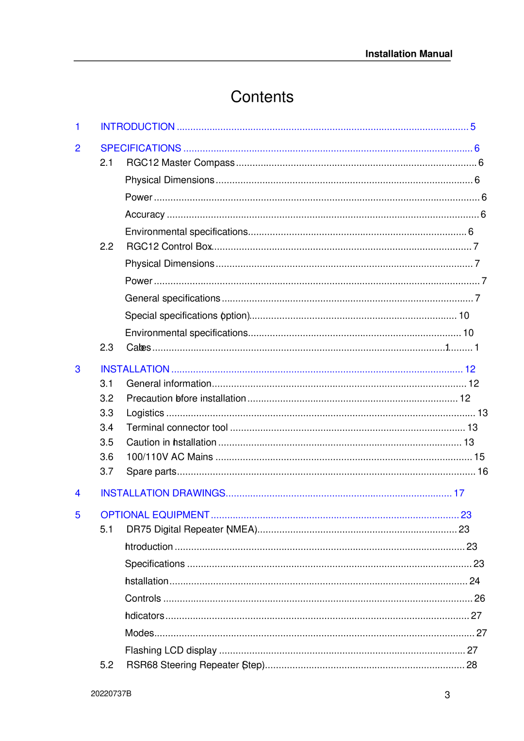 Simrad RGC12 manual Contents 