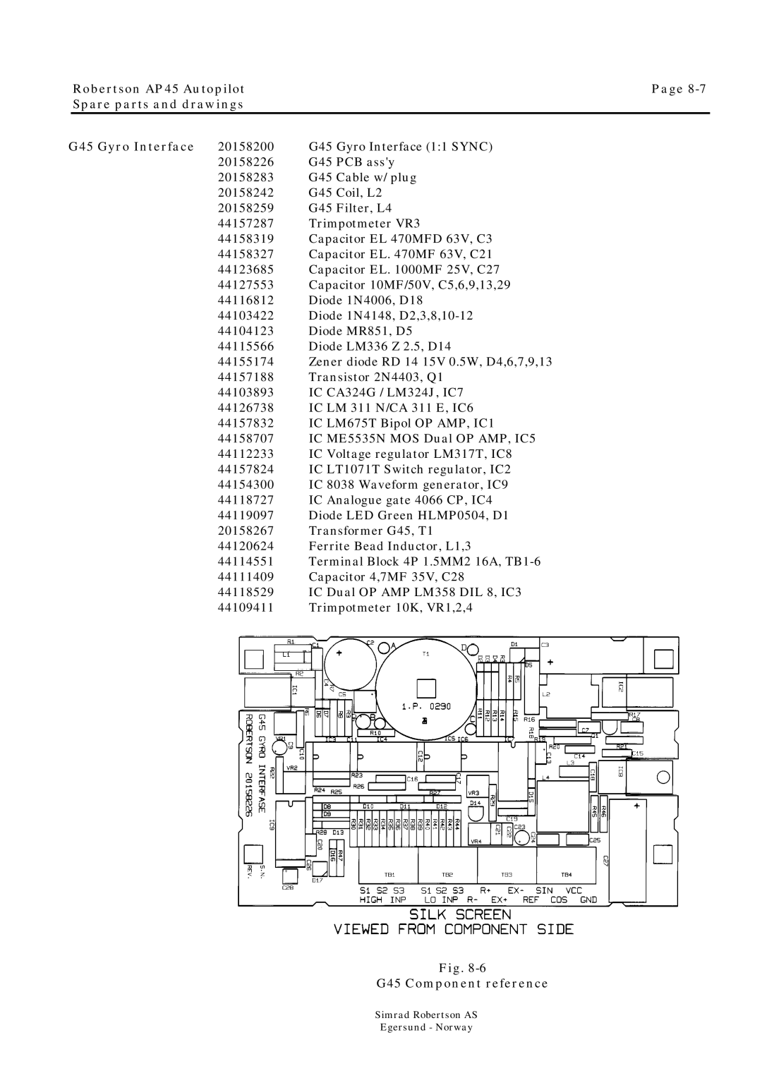 Simrad ROBERTSON AP45 manual G45 Component reference 