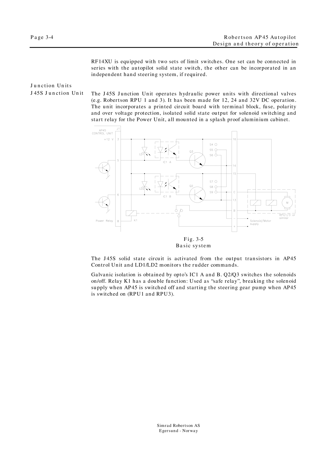 Simrad ROBERTSON AP45 manual Junction Units J45S Junction Unit, Basic system 