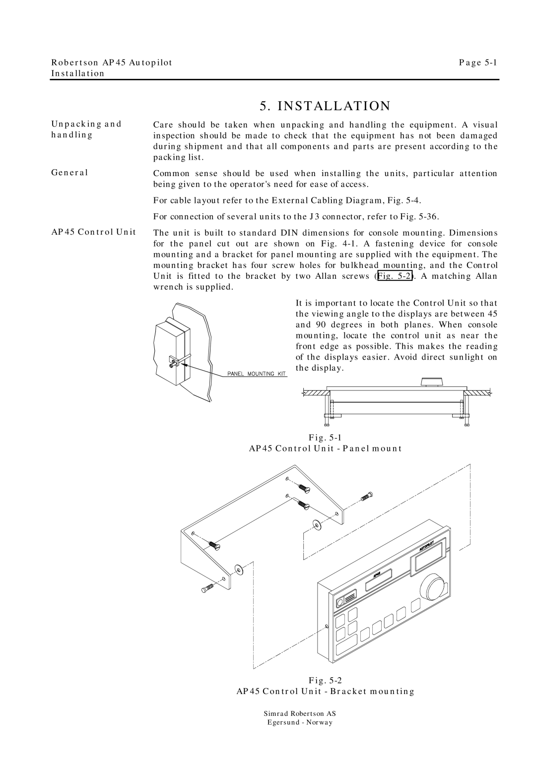 Simrad ROBERTSON AP45 manual Installation 