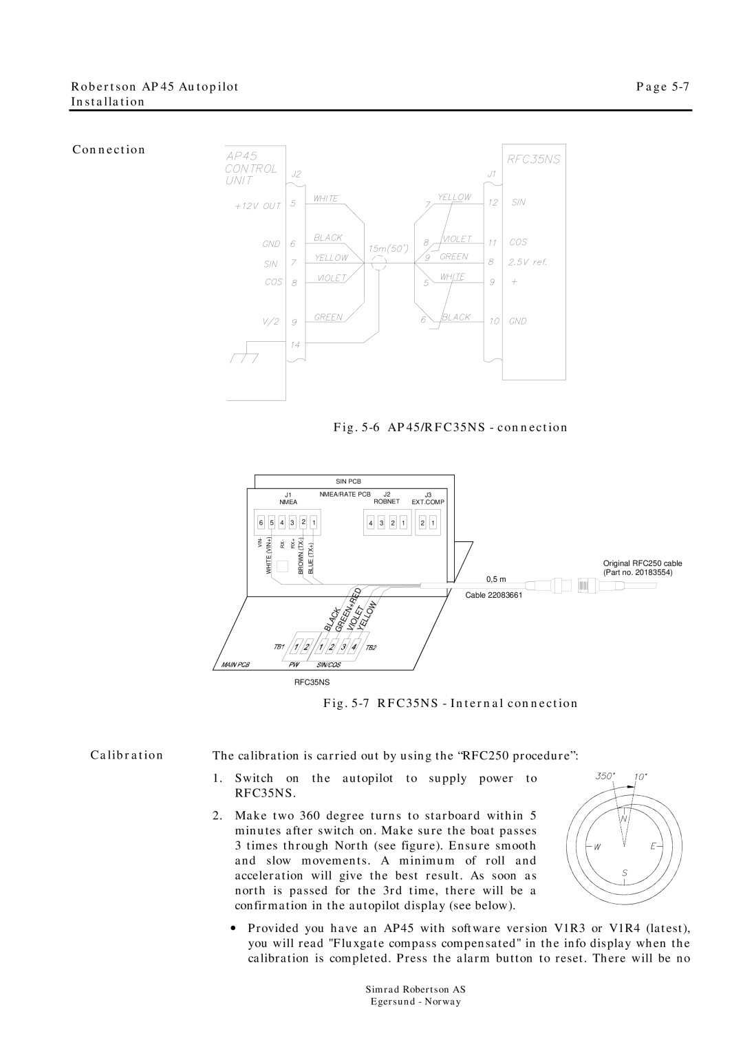 Simrad ROBERTSON AP45 manual Robertson AP45 Autopilot Installation Connection, Calibration, RFC35NS 