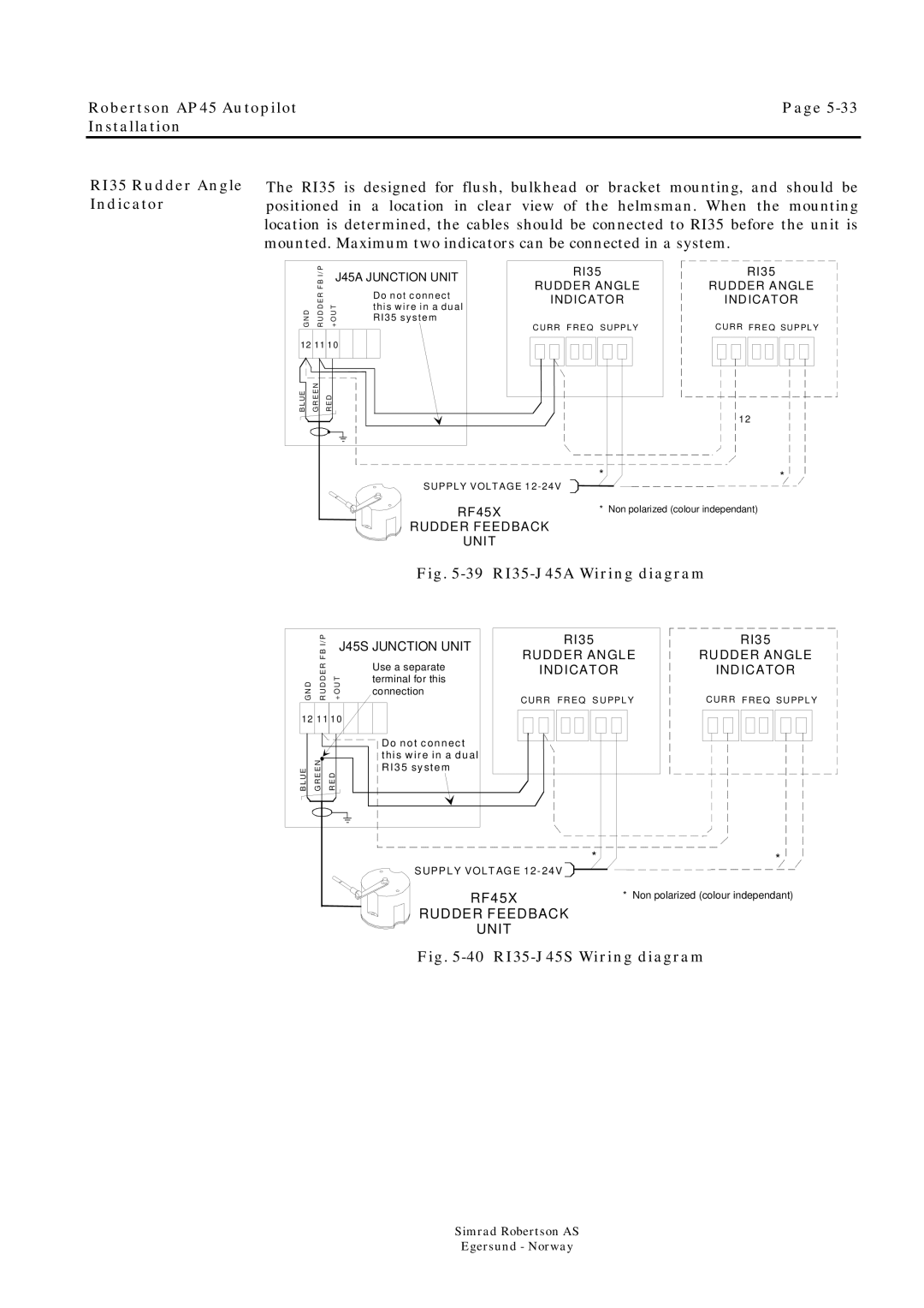 Simrad ROBERTSON AP45 manual 39 RI35-J45A Wiring diagram 