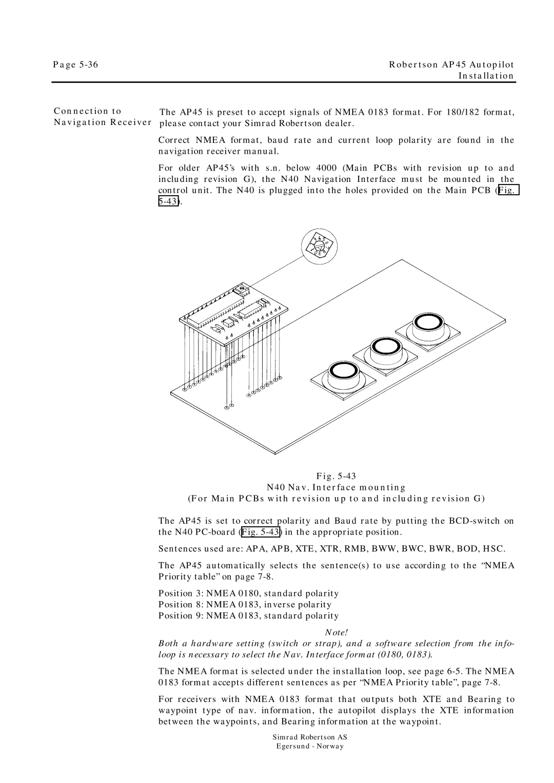 Simrad ROBERTSON AP45 manual Connection to Navigation Receiver 