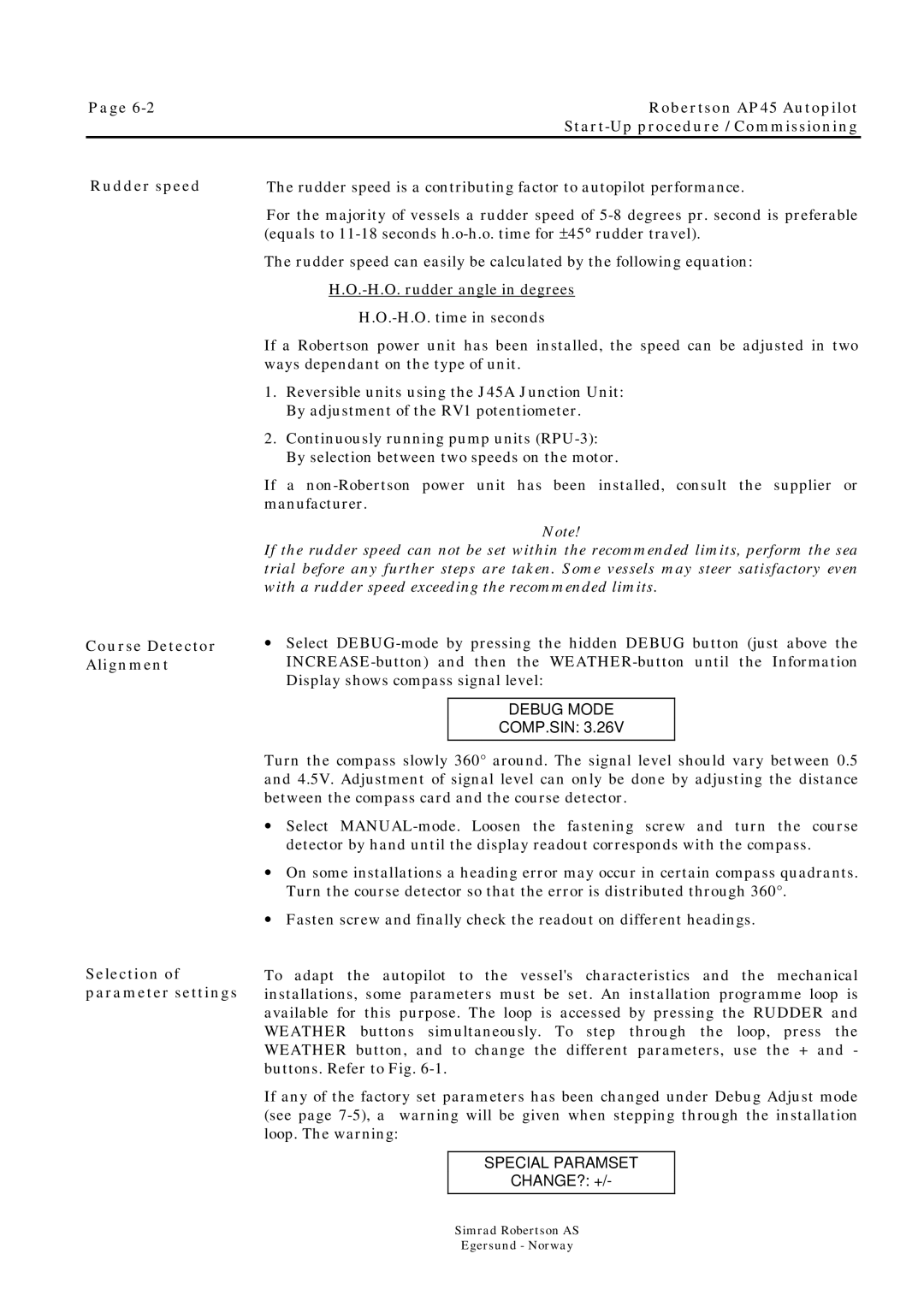 Simrad ROBERTSON AP45 manual Debug Mode COMP.SIN 