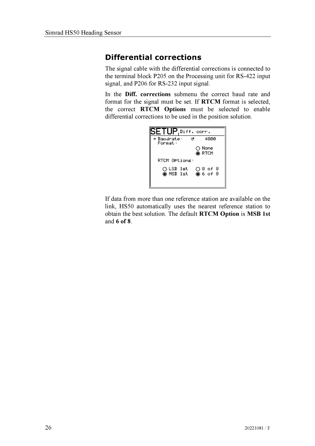 Simrad SIMRAD HS50 manual Differential corrections 