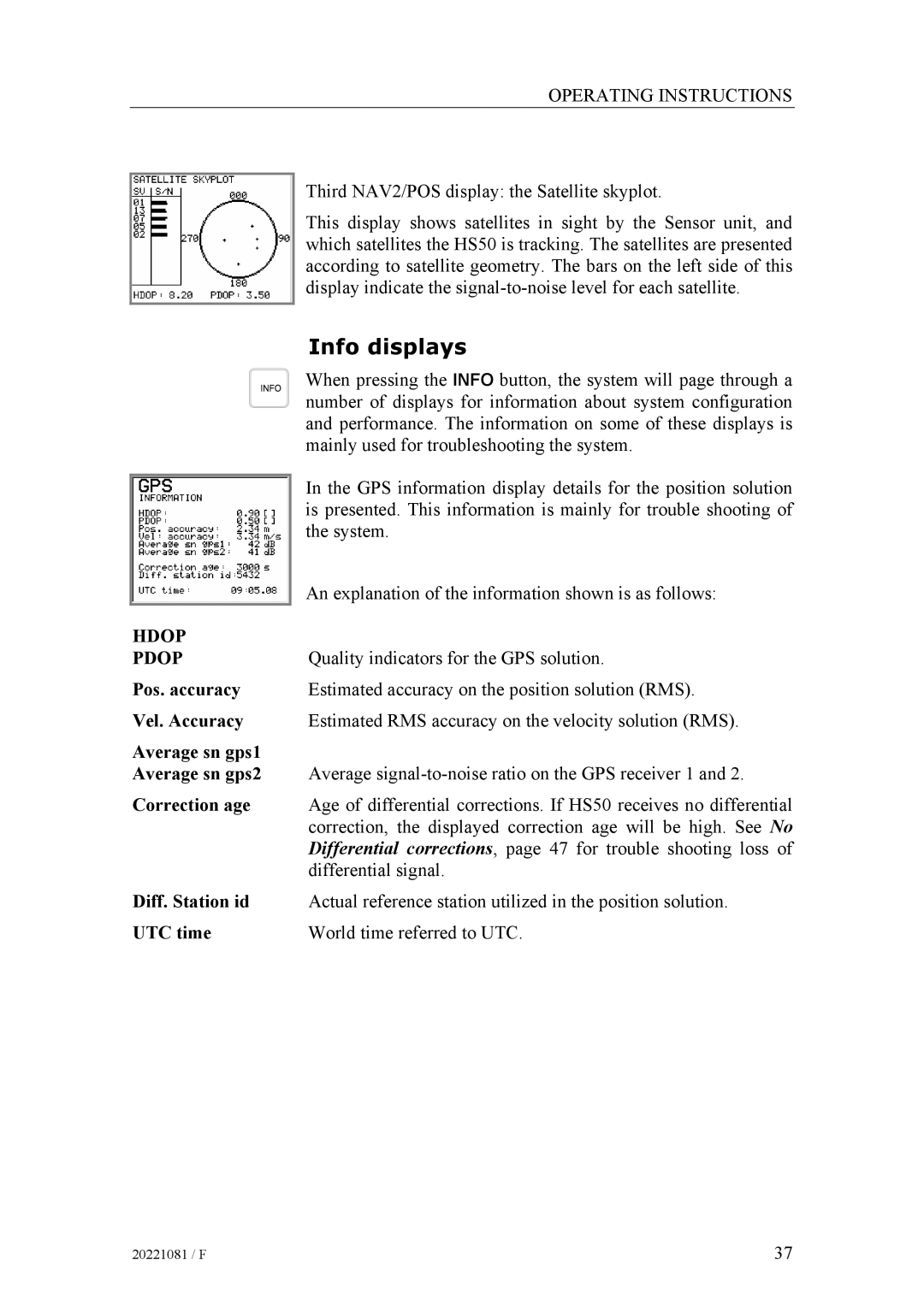 Simrad SIMRAD HS50 manual Info displays, Hdop Pdop 