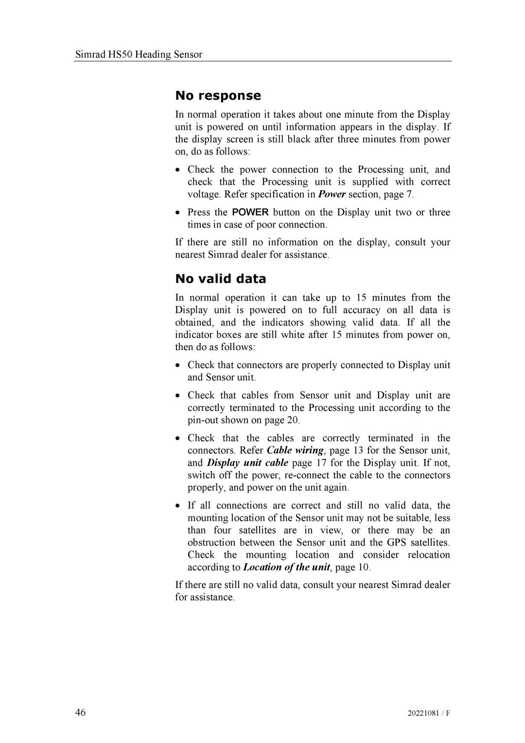 Simrad SIMRAD HS50 manual No response, No valid data 