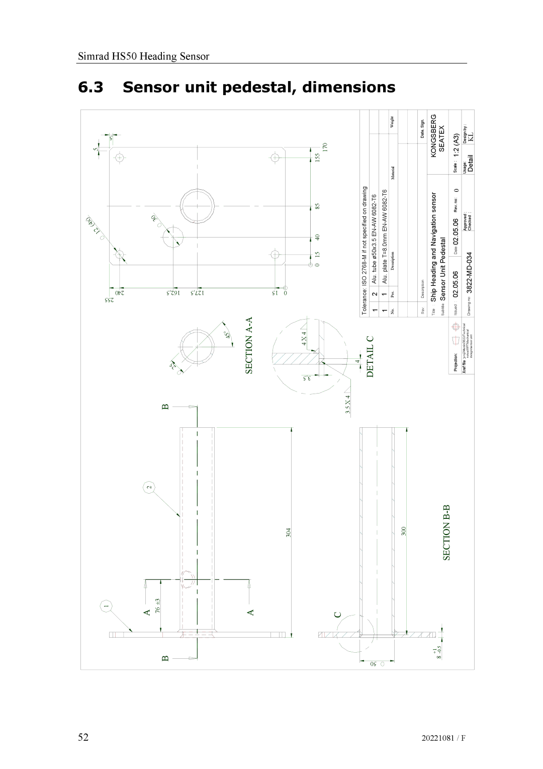 Simrad SIMRAD HS50 manual Sensor unit 