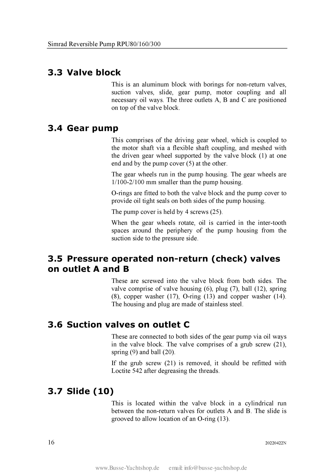 Simran RPU80 instruction manual Valve block, Gear pump, Pressure operated non-return check valves on outlet a and B, Slide 