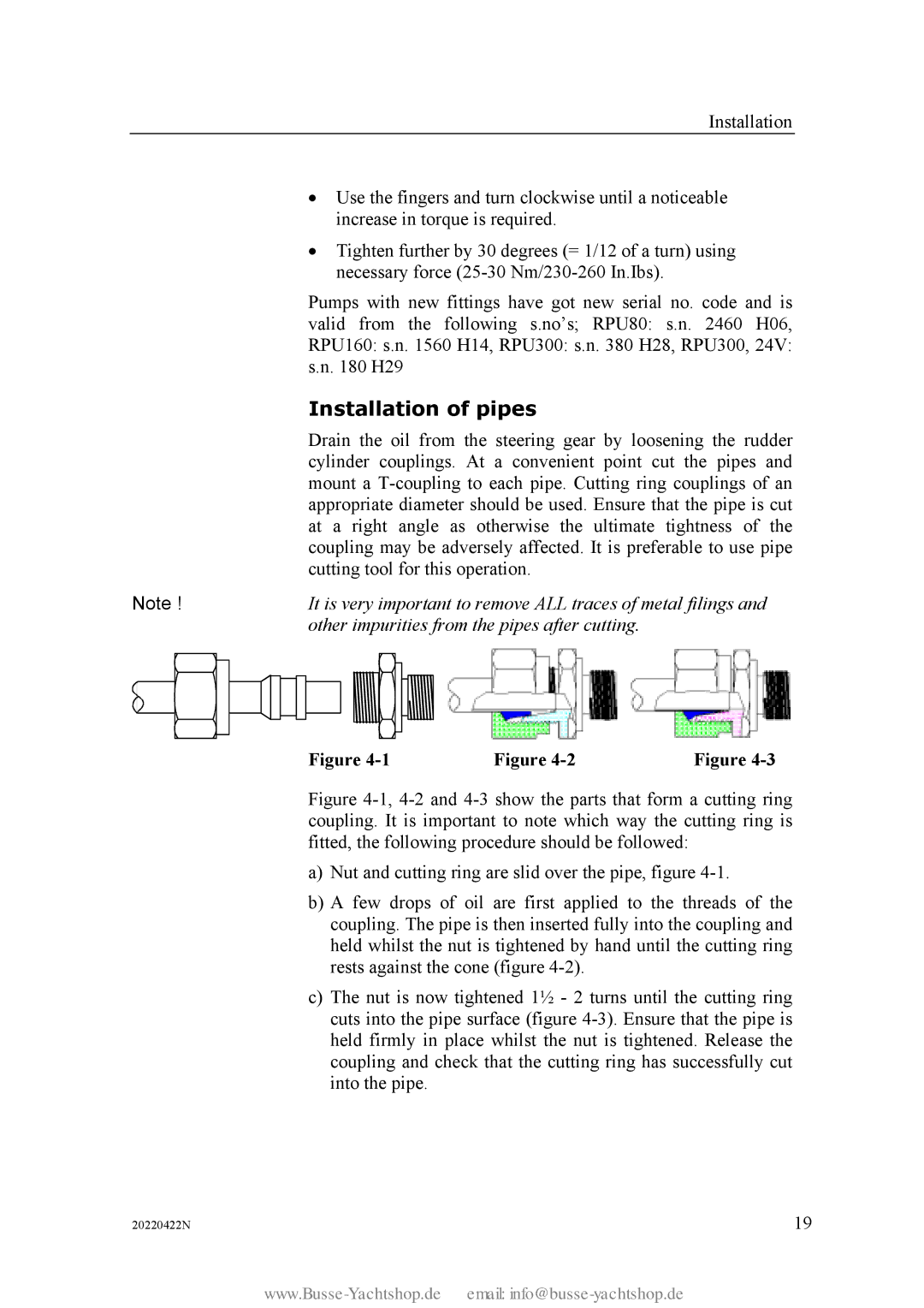 Simran RPU80 instruction manual Installation of pipes 