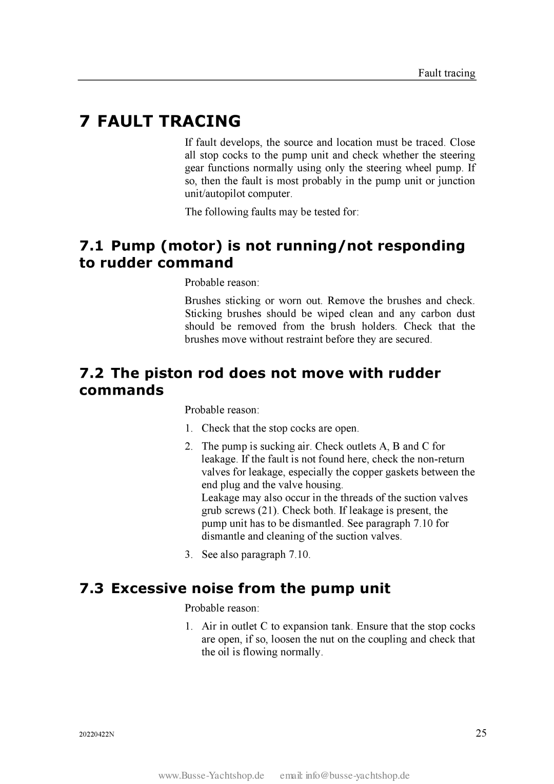 Simran RPU80 Fault Tracing, Pump motor is not running/not responding to rudder command, Excessive noise from the pump unit 