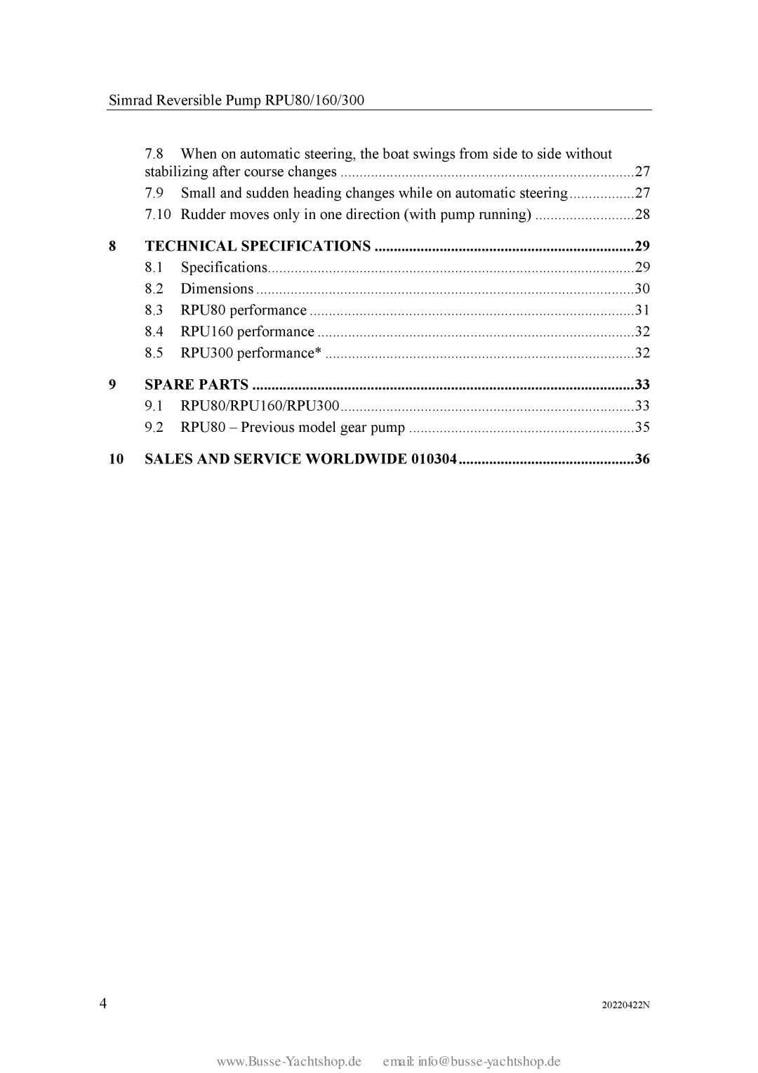 Simran RPU80 instruction manual Technical Specifications 