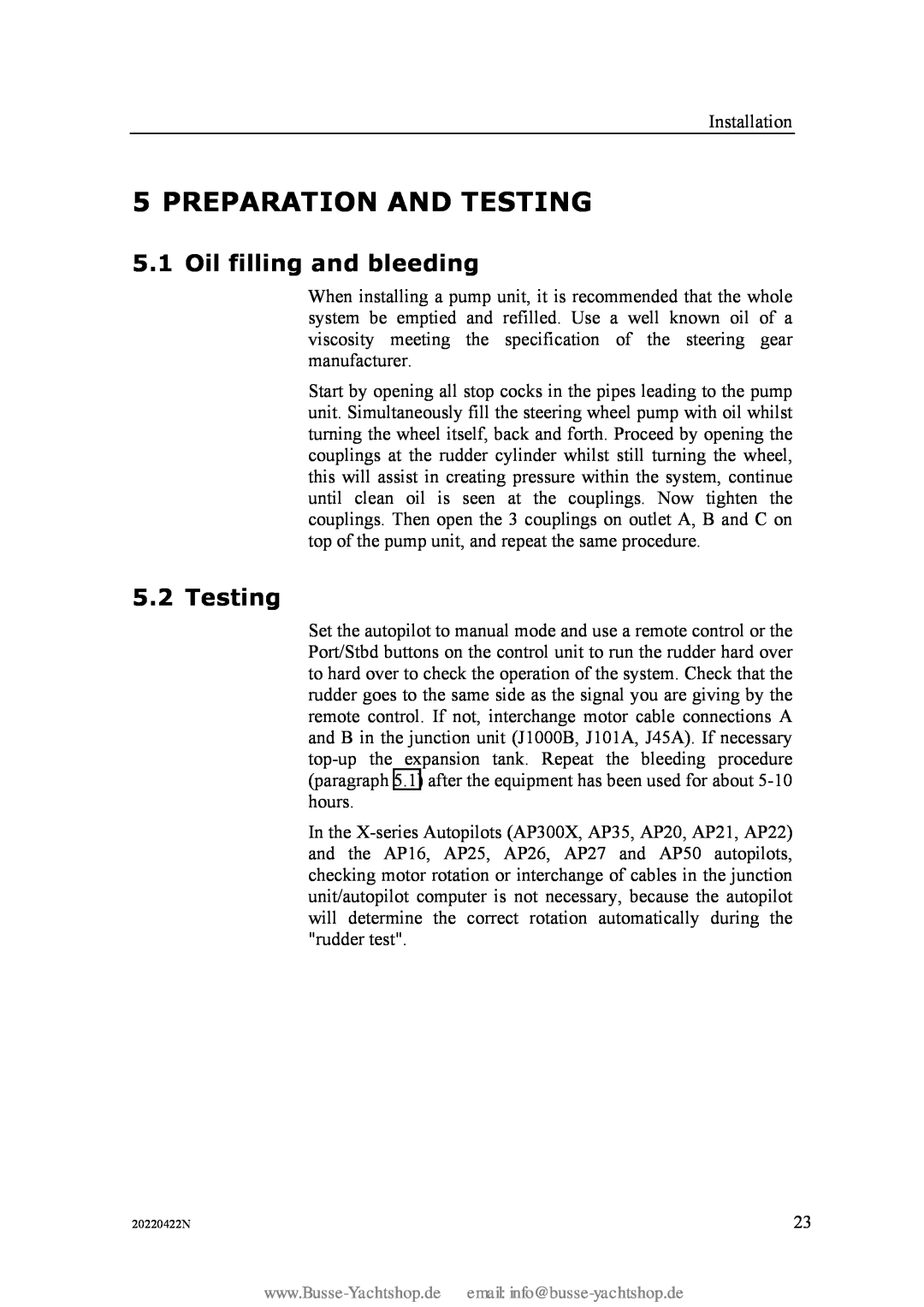 Simran RPU80 instruction manual Preparation And Testing, Oil filling and bleeding 