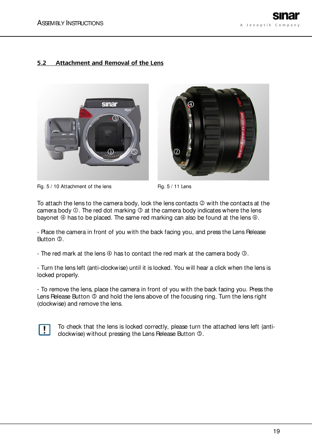 Sinar Hy6 manual Attachment of the lens 