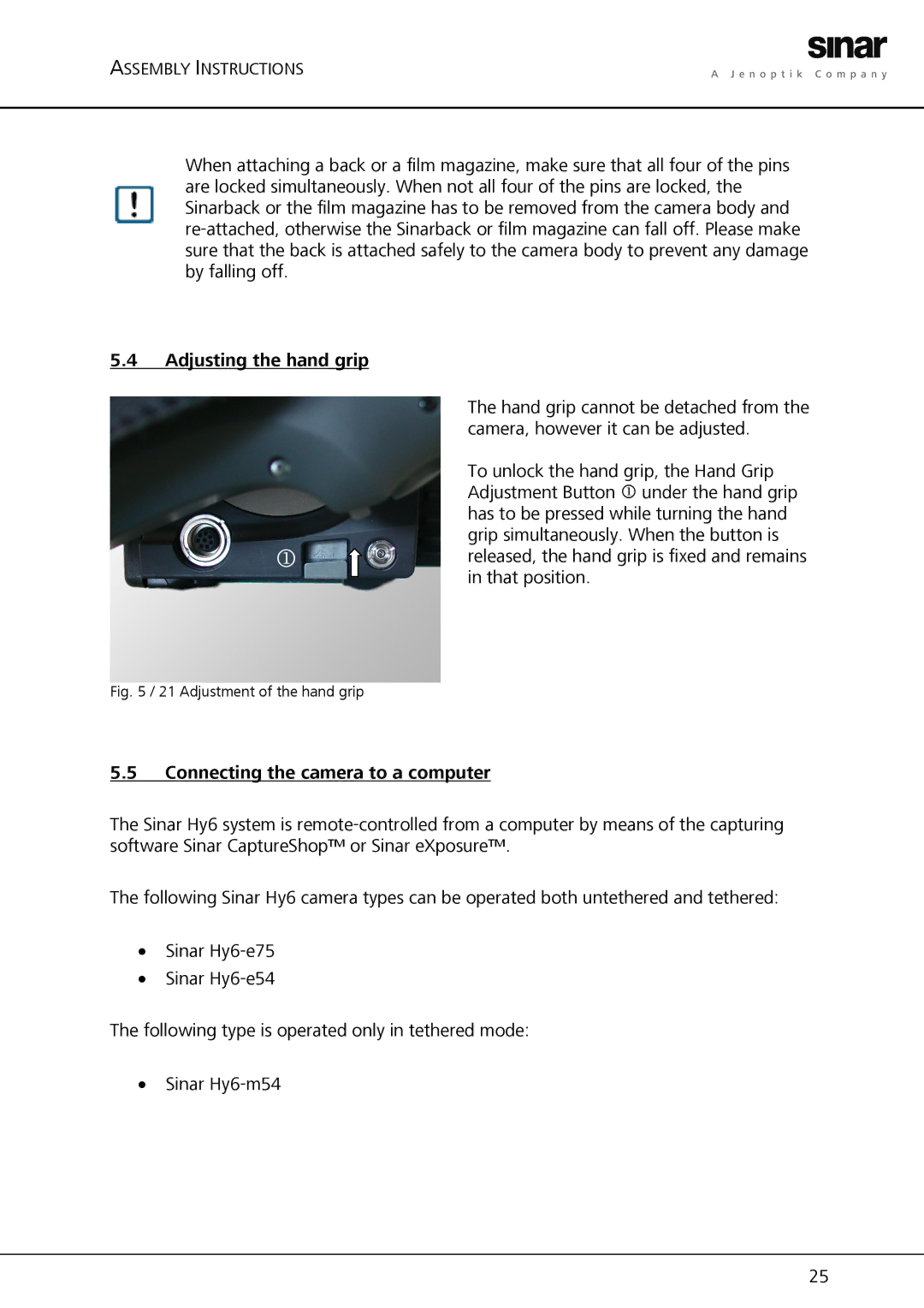 Sinar Hy6 manual Adjustment of the hand grip 