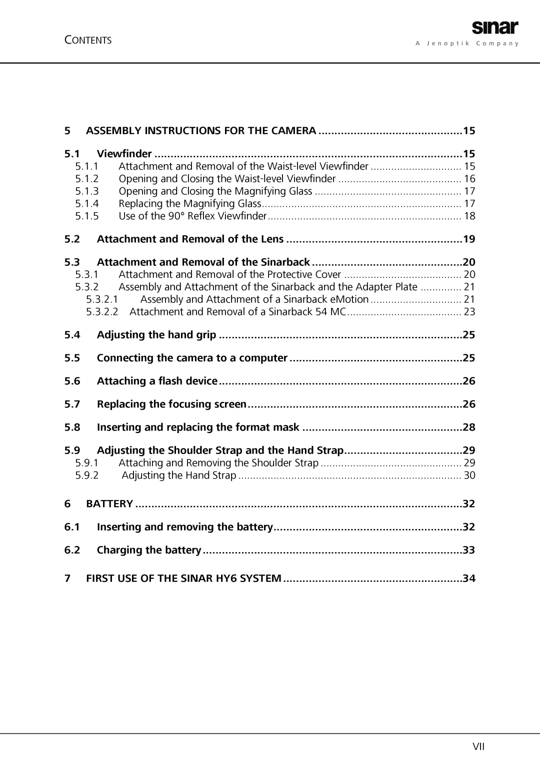 Sinar Hy6 manual Assembly Instructions for the Camera, Inserting and removing the battery Charging the battery 