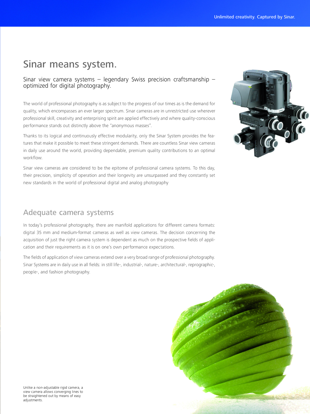 Sinar p3 manual Sinar means system, Adequate camera systems 