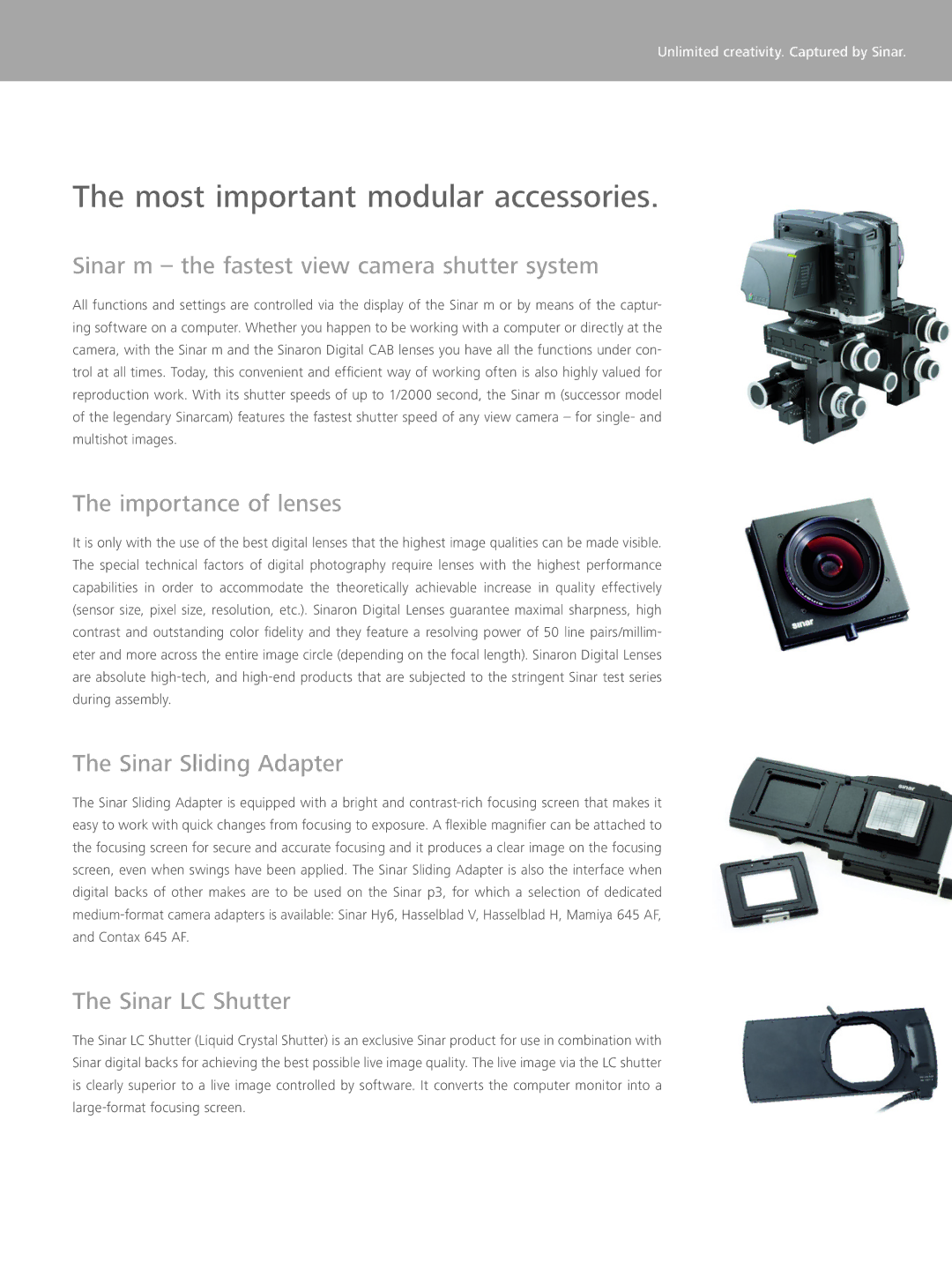 Sinar p3 manual Most important modular accessories, Sinar m the fastest view camera shutter system, Importance of lenses 