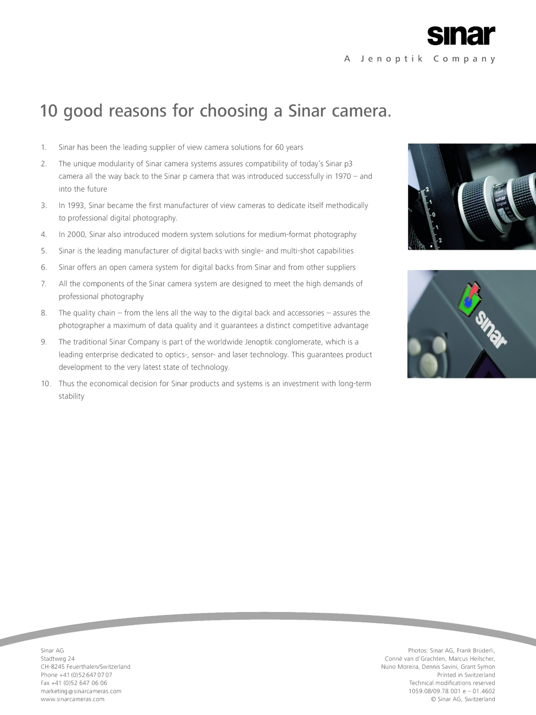 Sinar p3 manual Good reasons for choosing a Sinar camera 