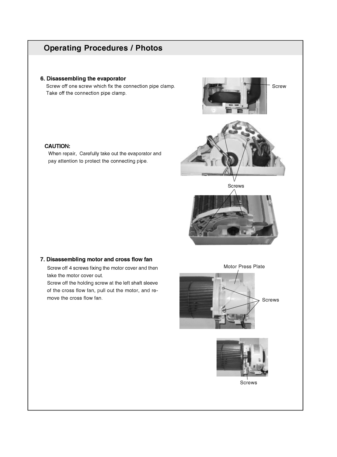 Sinclair ASH-13AK, ASH-09AK service manual Disassembling the evaporator, Disassembling motor and cross flow fan 