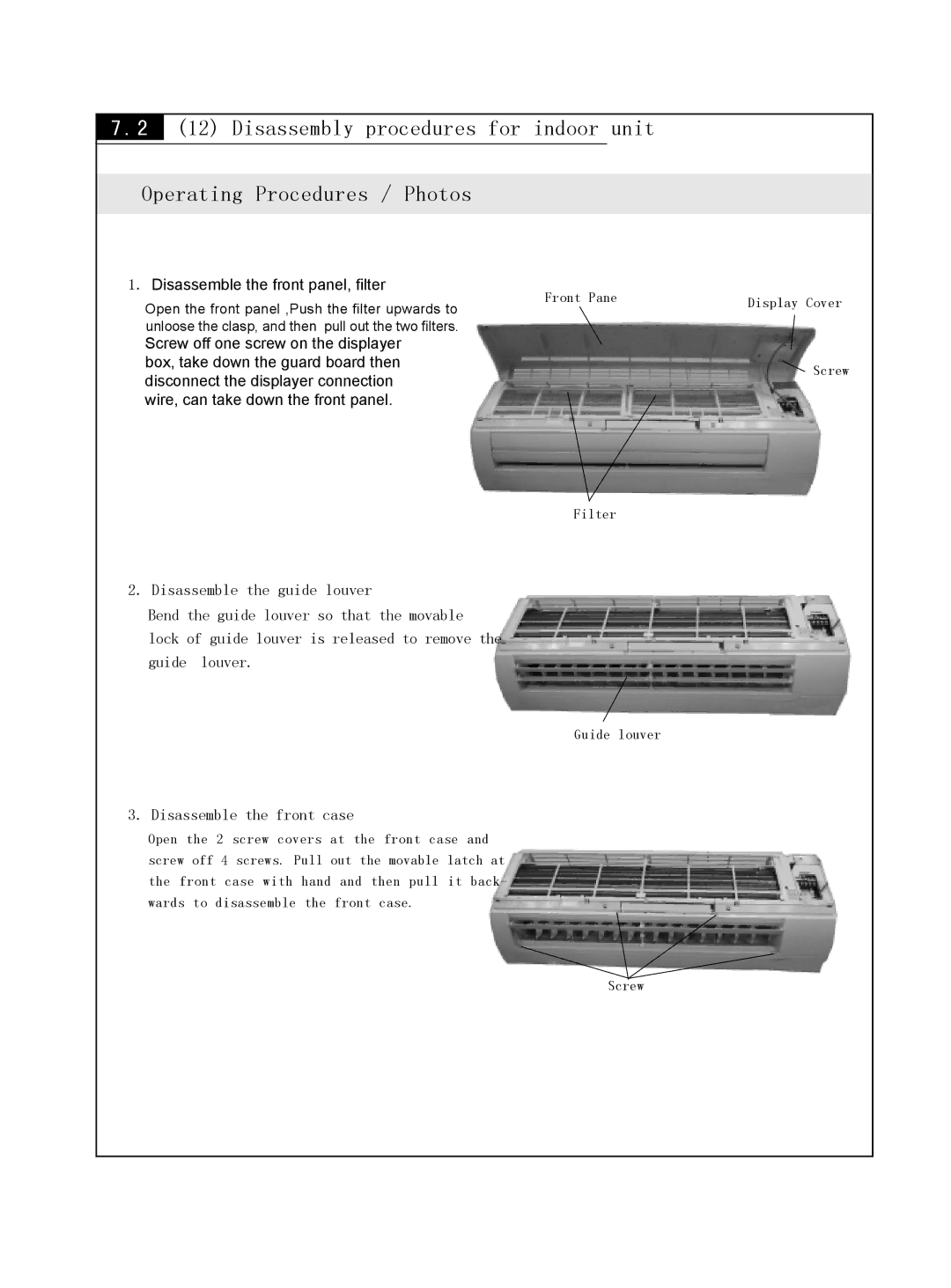 Sinclair ASH-09AK, ASH-13AK service manual Disassemble the front panel, filter 