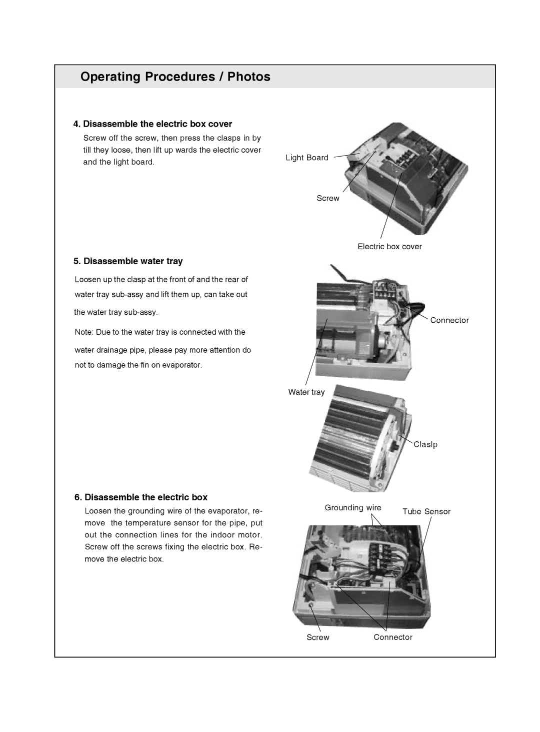 Sinclair ASH-09AK, ASH-13AK service manual Disassemble the electric box cover, Disassemble water tray 