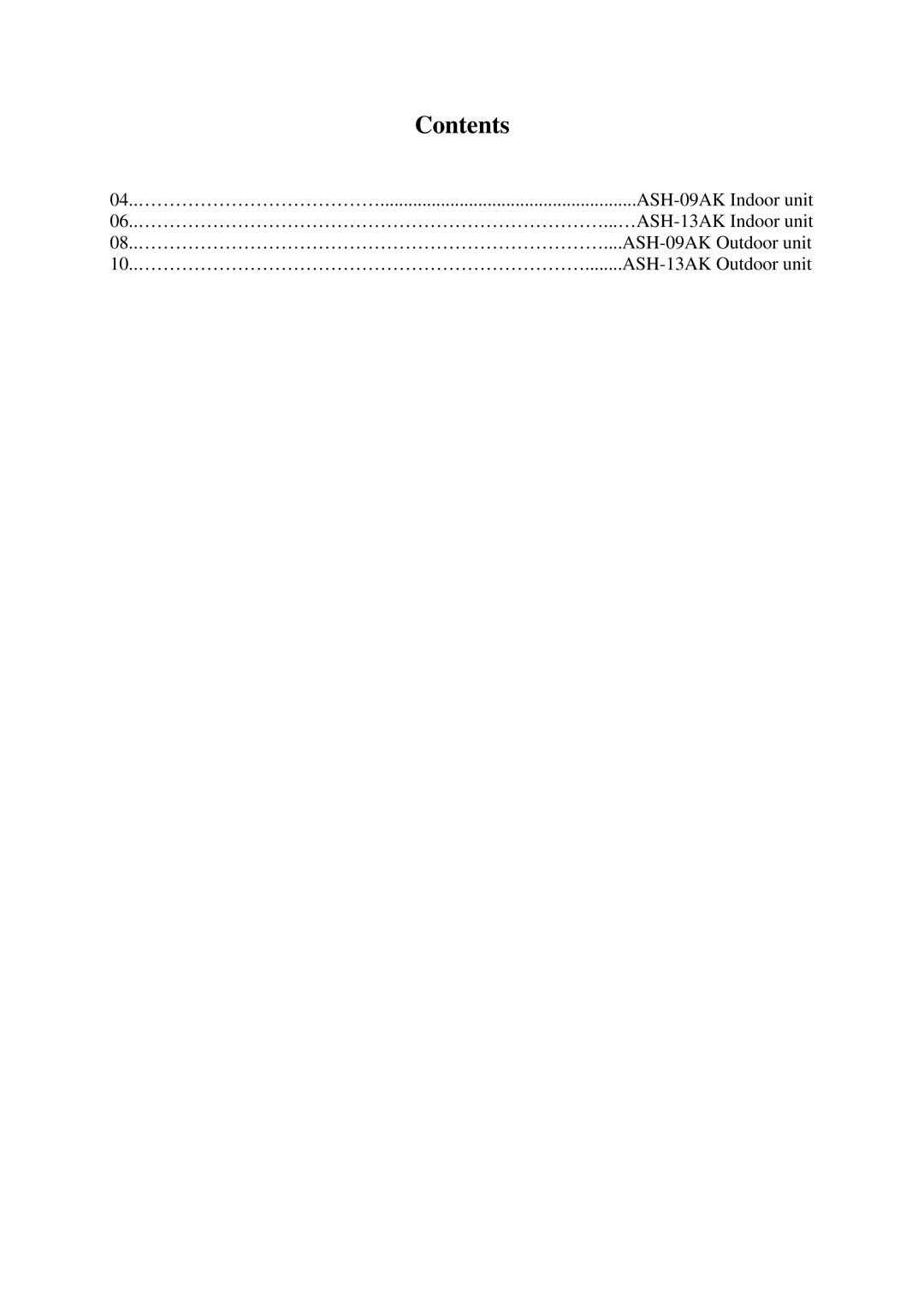 Sinclair ASH-09AK, ASH-13AK service manual Contents 