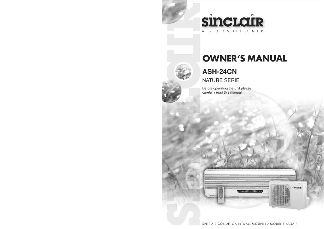 Sinclair ASH-24CN owner manual OWNER‘S Manual 