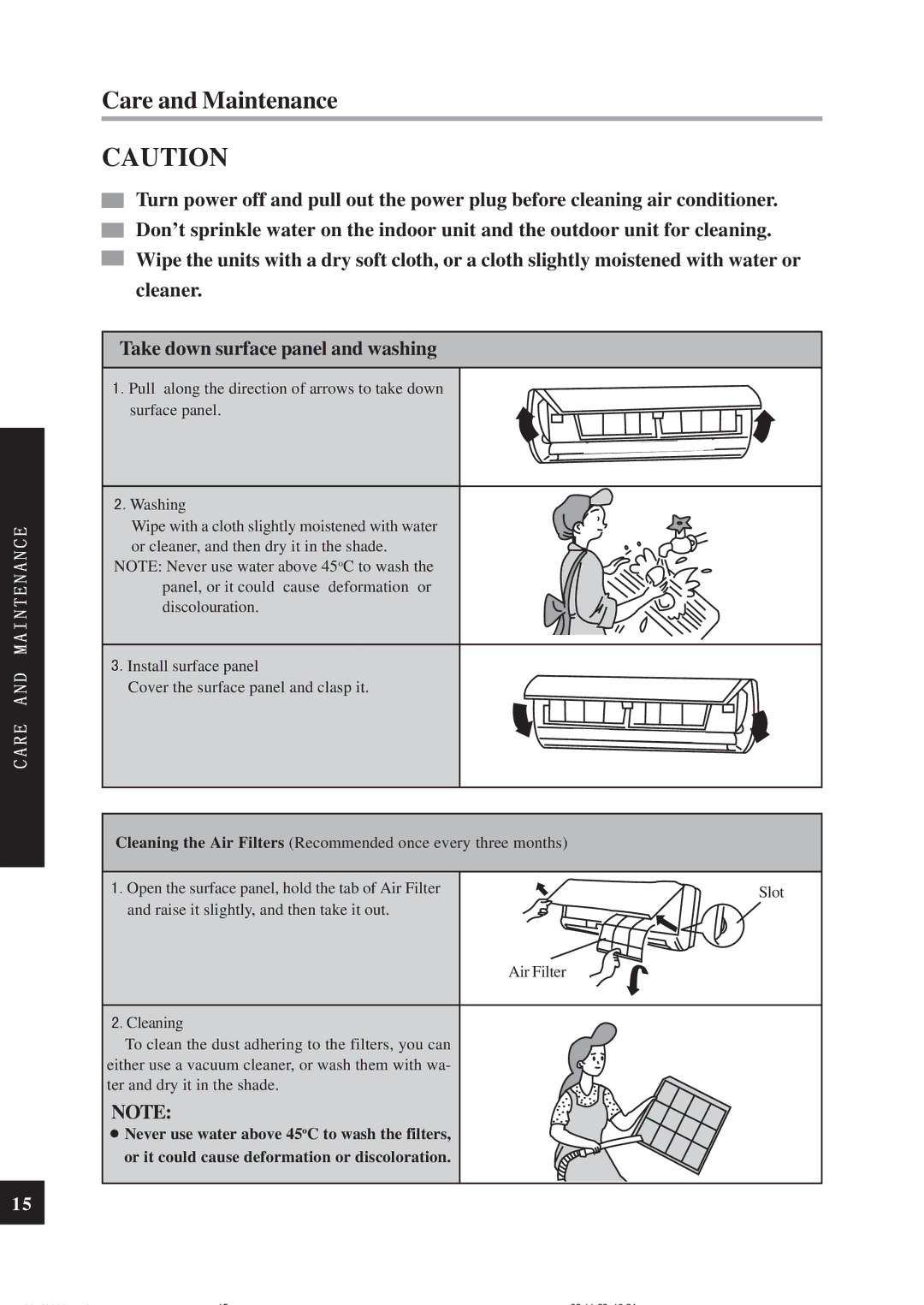 Sinclair ASH-24CN owner manual Care and Maintenance 