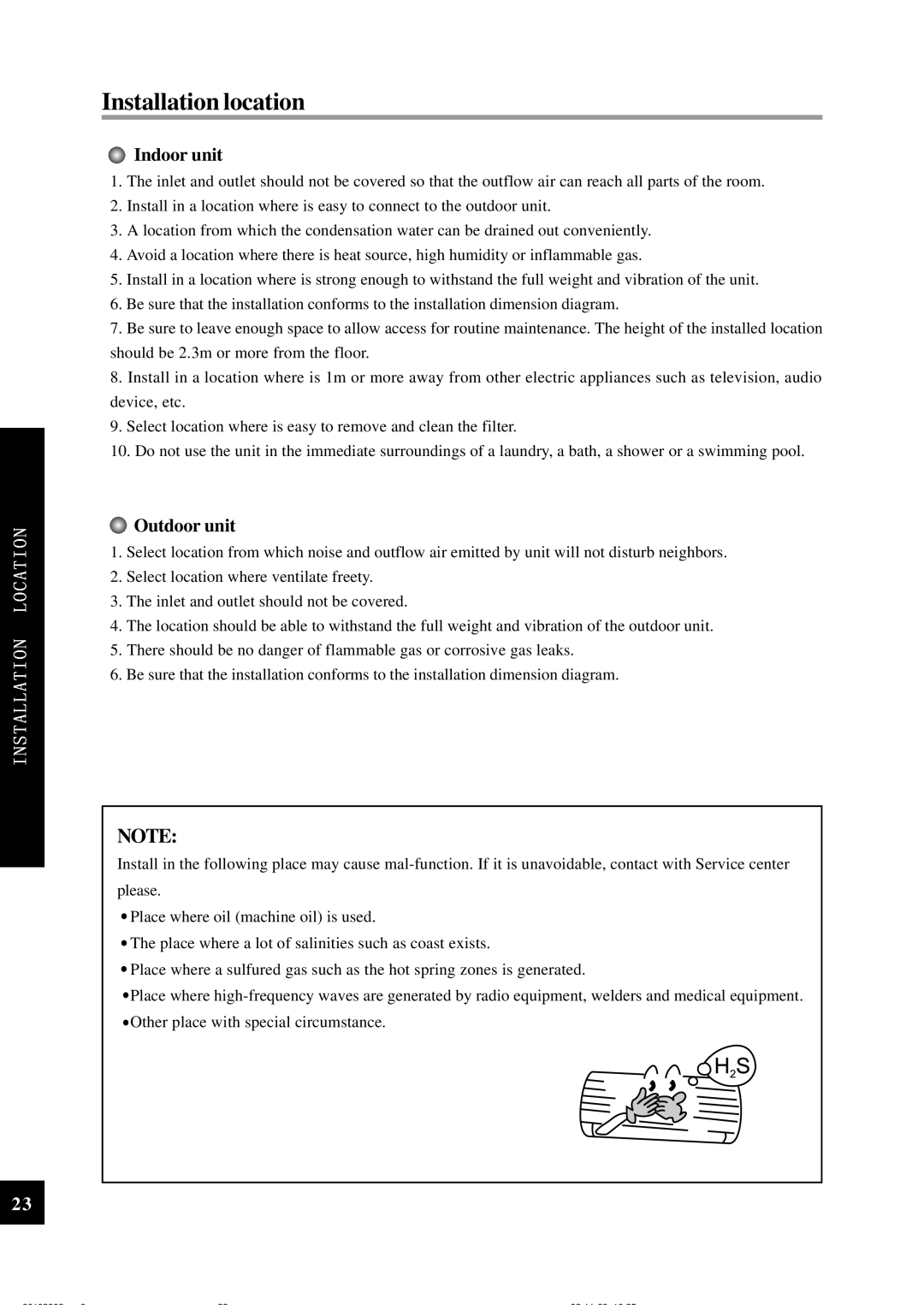 Sinclair ASH-24CN owner manual Installation location, Indoor unit 