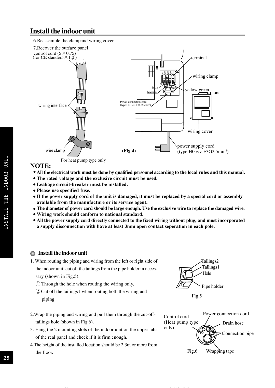 Sinclair ASH-24CN owner manual Install the indoor unit 