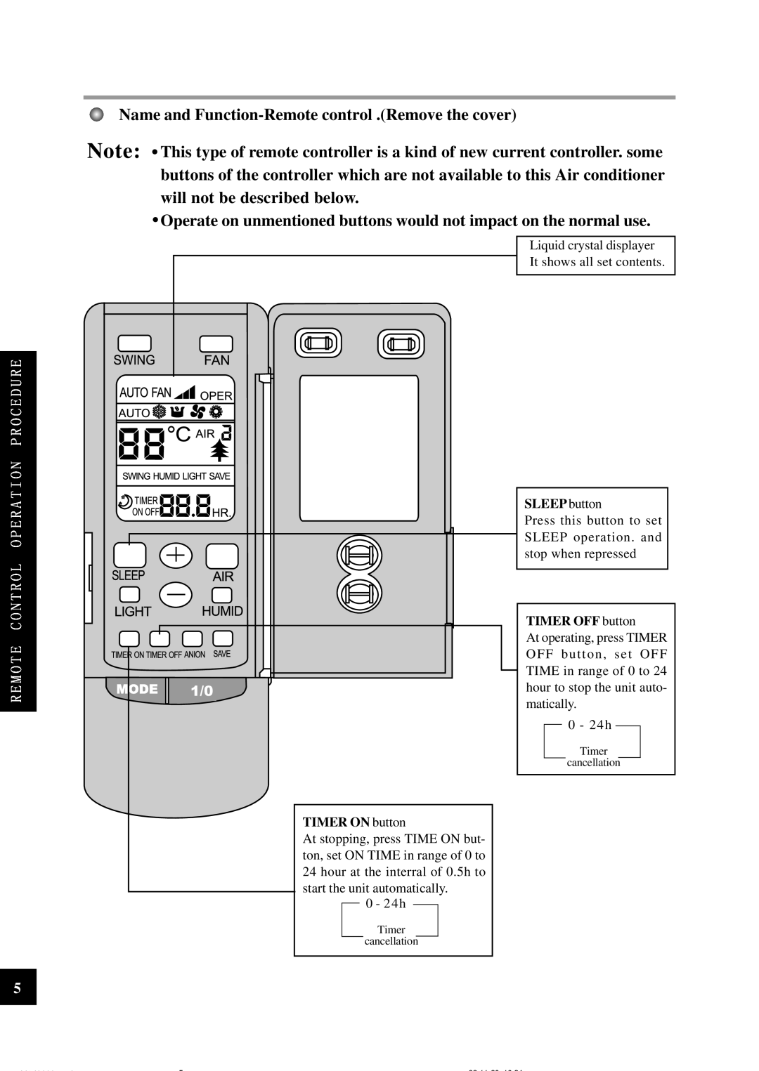 Sinclair ASH-24CN owner manual Timer on button, Sleep button, Timer OFF button 